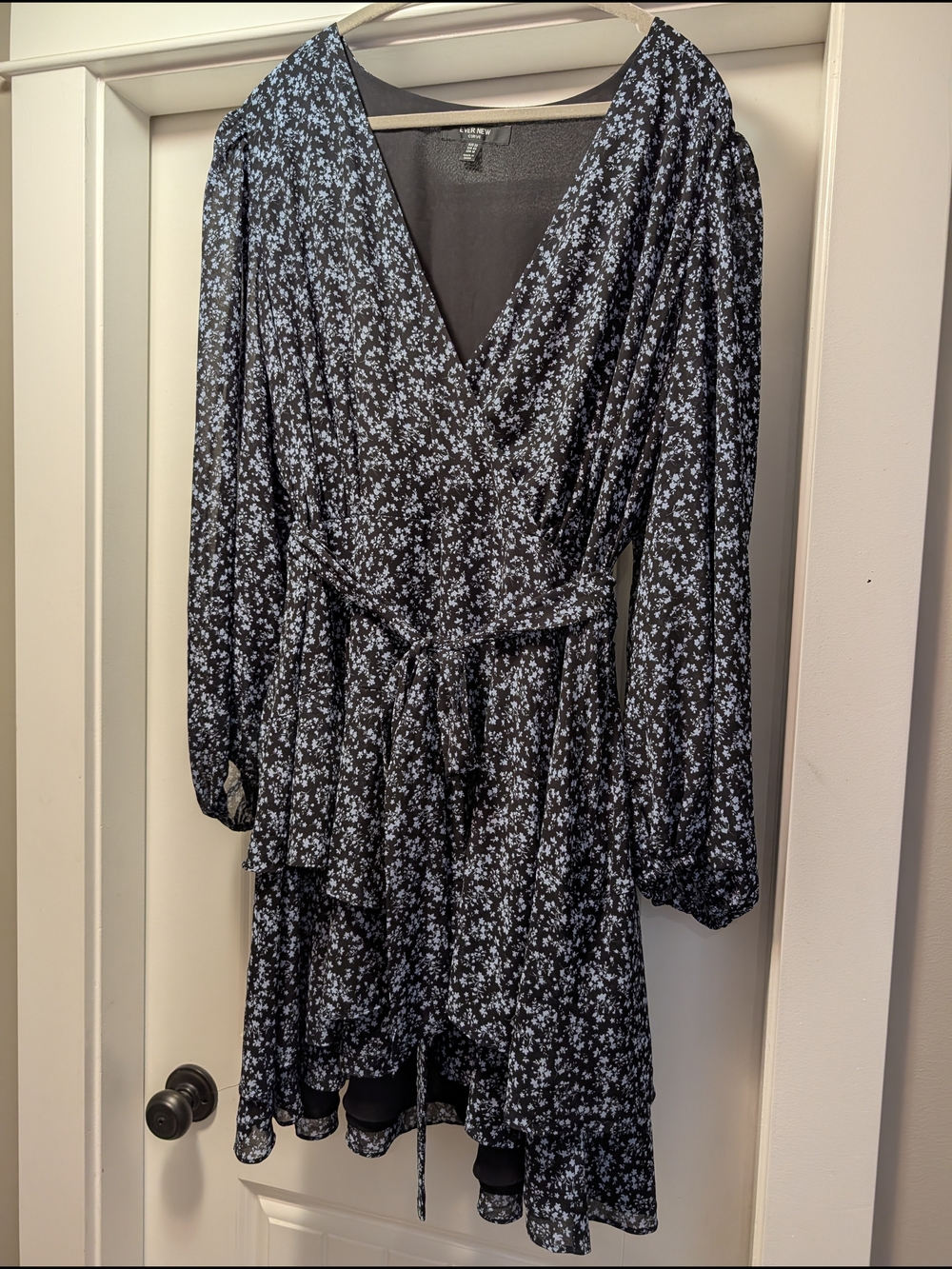 Blue Floral Wrap Mini Dress with Belt